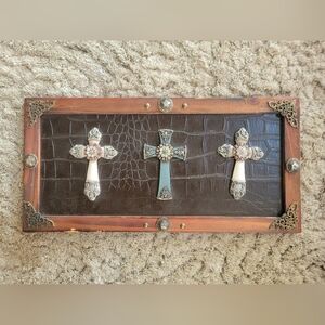 Decorative Wall Cross with Brown and Cream Accents